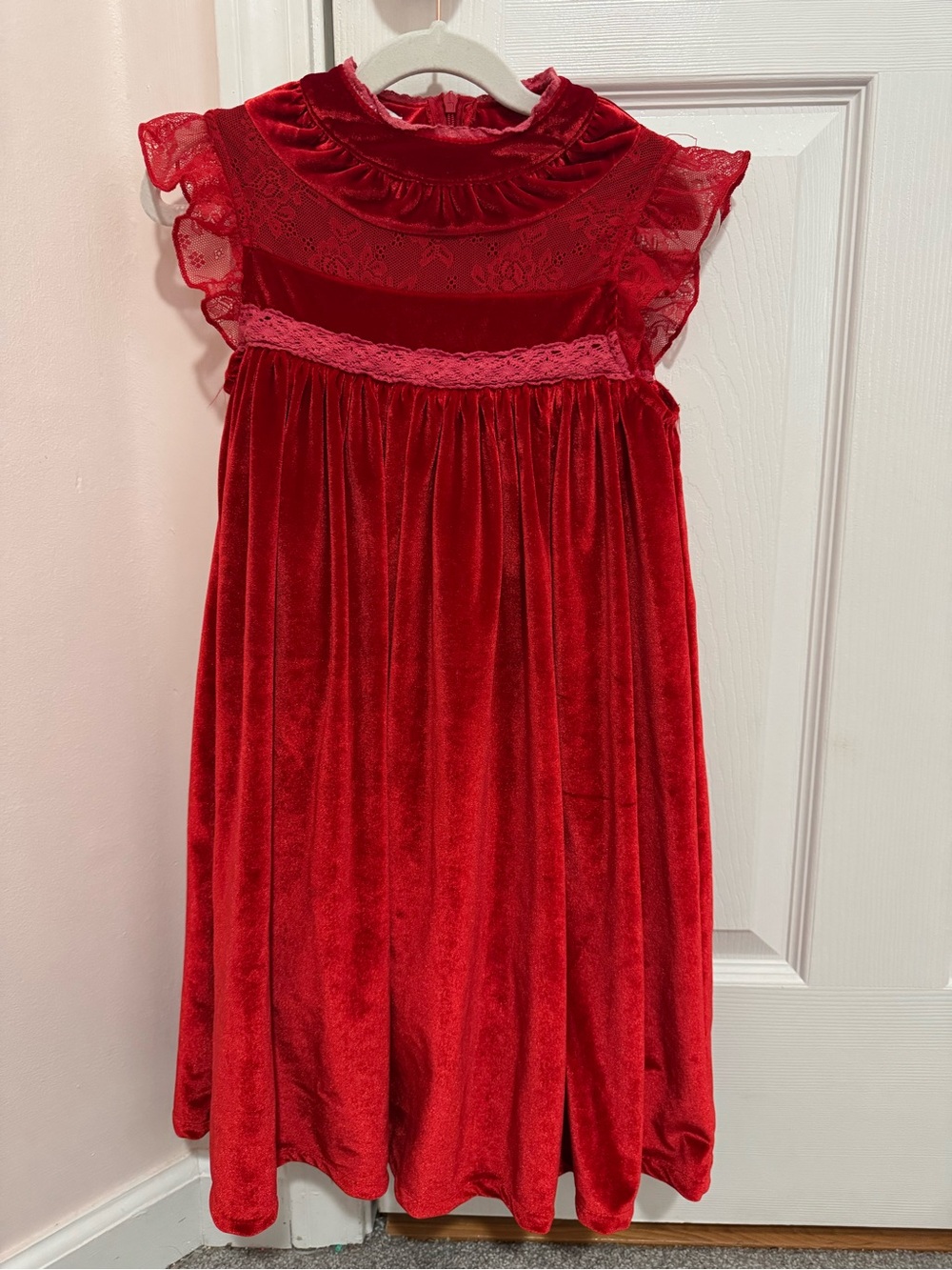 Just Couture Girls 4 Red Velvet Lace Holiday Christmas Dress
